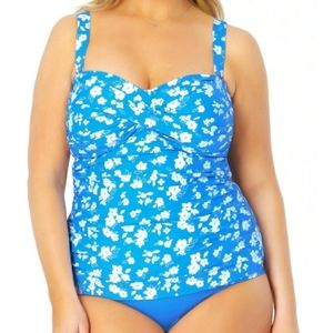Anne Cole Womens Blue floral swimsuit tankini size 16W